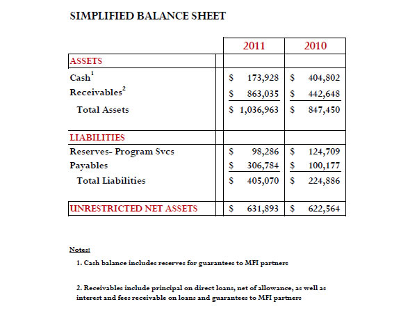 2009 Simplified Balance Sheet